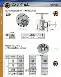 16C Bison Set Tru Lathe Collet Chuck + Adapter Plate