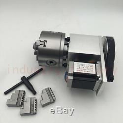 4th Axis K11-100 3-Jaw Lathe Chuck 100mm Nema23 Motor CNC Router Rotary A Axis