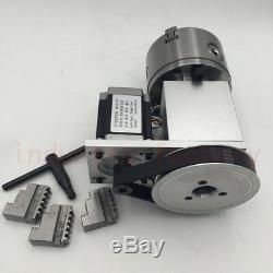 4th Axis K11-100 3-Jaw Lathe Chuck 100mm Nema23 Motor CNC Router Rotary A Axis