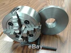 6 4-JAW LATHE CHUCK w independent jaws w 2-1/4-8 adapter semi-finish #0604F0