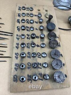 American Watch Clock Makers Lathe 8 MM Cross Slide Collets, Chucks, & Tools