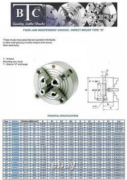 BTC 10 4 Jaw D1-8 Independent Lathe Chuck 2 PIECE JAWS REVERSIBLE