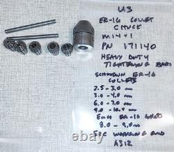 Emco Unimat 3 Lathe M14x1 ER-16 Collet Chuck & Misc. Collets PN 171140 A31Z