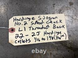 Hardinge SJOGREN No 2 Collet Speed Lathe Chuck L1 Mount 2J Collets 22 Included
