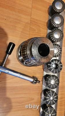 Jacobs 96-F1 Flex Collet Lathe Chuck withKey, & Jacobs Rubber Flex Collet Set