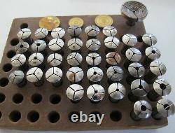 Lot 38 LATHE COLLETS 8mm + 3 Brass Wax Chucks in Wooden TOOL HOLDER