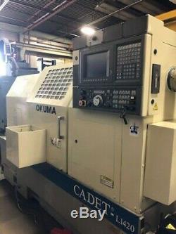 Okuma Cadet L1420 Big Bore CNC Lathe, collet and 15 chuck 3.582 bar Capacity