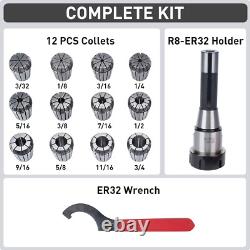 R8 Taper ER32 Collet Set, R8 ER32 Collet Holder Chuck Kit with 12 PCS Collets 0