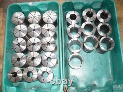 Sjogren 22J collet chuck, D1-6 spindle mount, lathe, (25) different sized collets