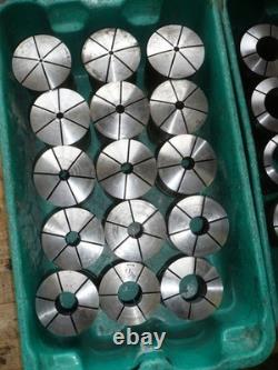 Sjogren 22J collet chuck, D1-6 spindle mount, lathe, (25) different sized collets