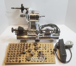 VINTAGE PEERLESS C&E MARSHALL WATCH CRAFT JEWELERS LATHE With COLLETS, FOOT PEDDLE