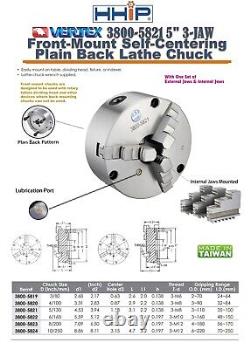 Vertex 5 3-jaw Front Mount Lathe Chuck 2 Sets Of Jaws (3800-5821)