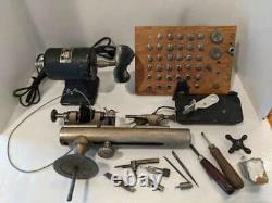 Vintage American Watch Clock Makers Lathe Lots Of Collets, Chucks, & Tools