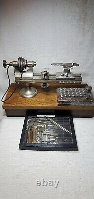 Vintage American Watch Clock Makers Lathe Lots Of Collets, Chucks, & Tools